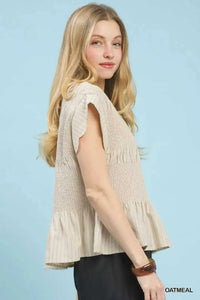 Umgee Pinstripe Smocked Peplum Top 100100452731552 53 Affordable Fashion Under $100 Jerry's Apparel 