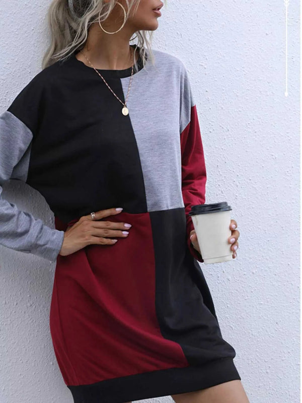 Color Block Casual Long Sleeve Mini Dress 100100333522712 29 Gifts for Her Jerry's Apparel 