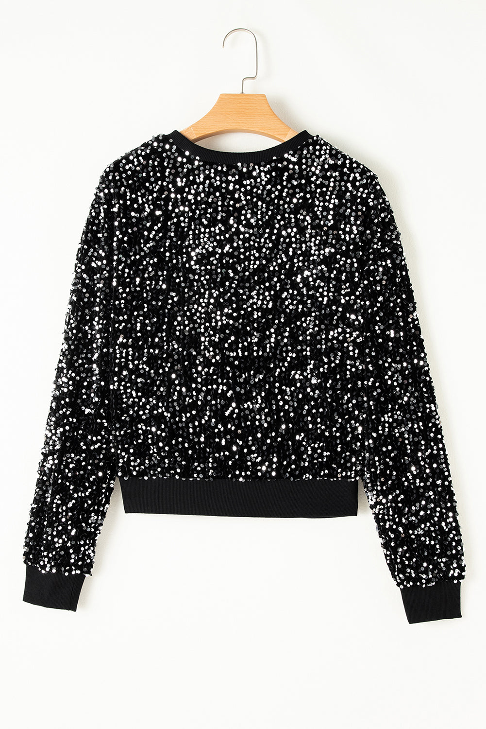 Sequin Round Neck Long Sleeve Blouse