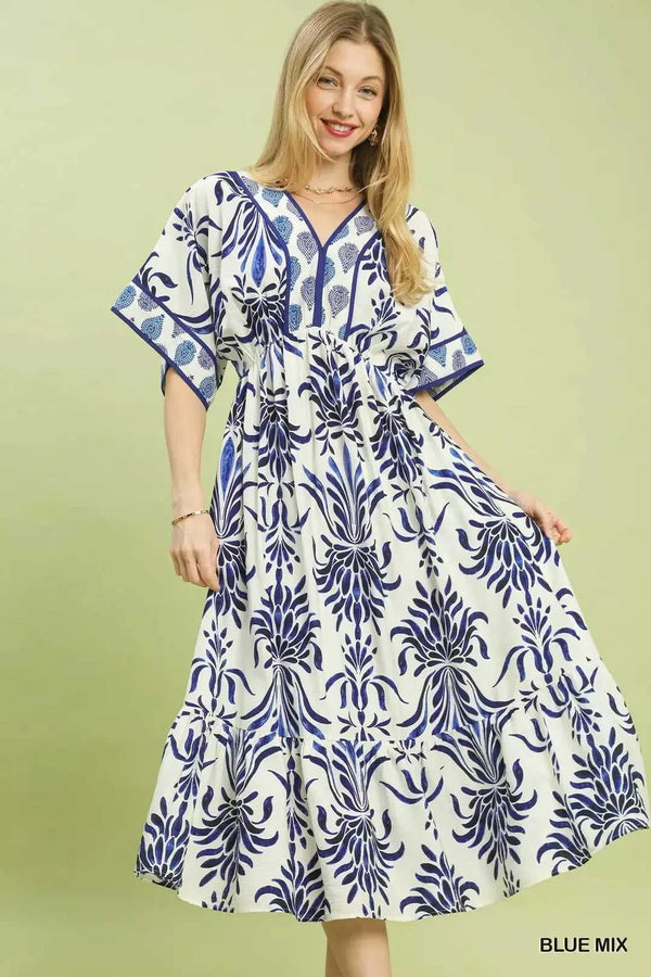 Umgee Mix Floral Border Midi Dress with Pockets 100100419491564 62 Affordable Fashion Under $100 Jerry's Apparel 