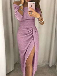 Full Size Off-Shoulder Ruched Slit Midi Dress Plus Size 101001099770594 23 Affordable Fashion Under $100 Jerry's Apparel 