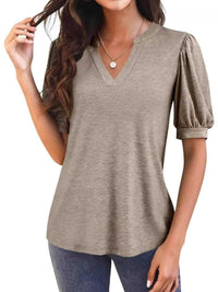 Puff Sleeve Notched Casual T-Shirt 100100978352776 23 Affordable Fashion Under $100 Jerry's Apparel 