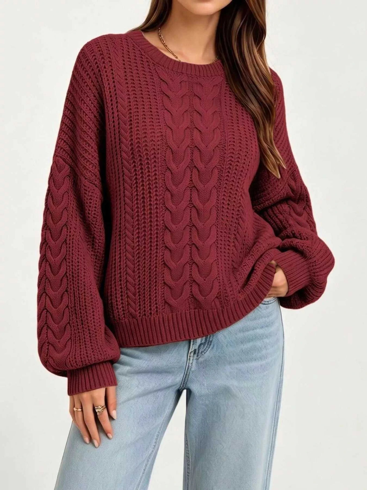 Chunky Cable Knit Round Neck Sweater 100100799141742 47 Affordable Fashion Under $100 Jerry's Apparel 