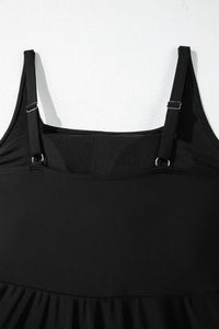 Side Tied Waist Square Neck Adjustable Straps A-line One Piece Swim Dress