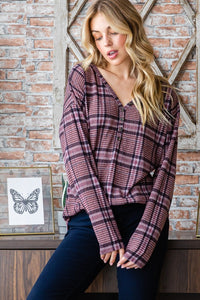 Heimish Full Size Plaid V-Neck Long Sleeve Top