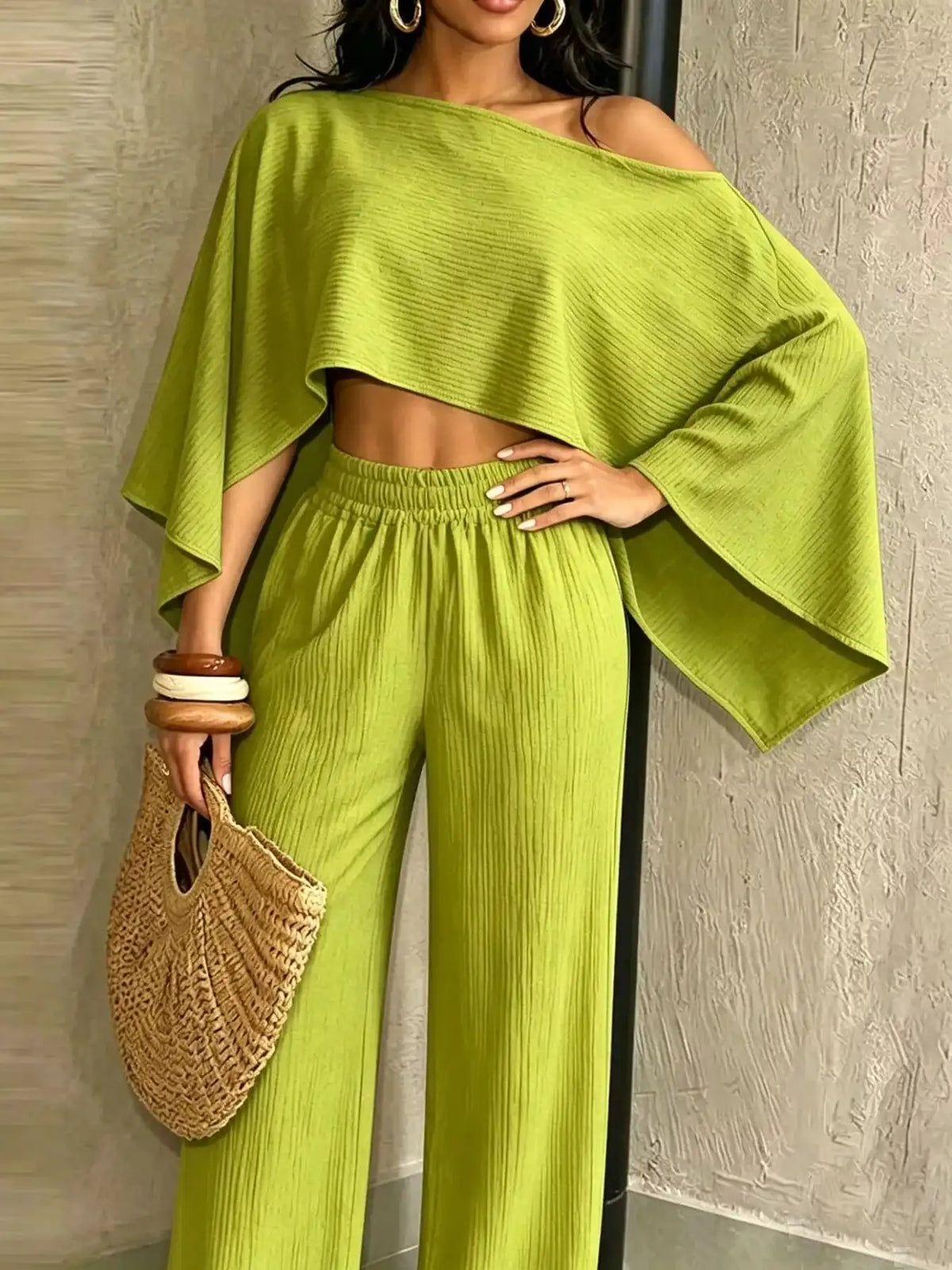 Boat Neck Crop Top and Wide-Leg Pants Set 101001634822589 57 Affordable Fashion Under $100 Jerry's Apparel 