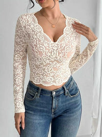 Elegant Lace V-Neck Long Sleeve Top 100100005580872 26 Affordable Fashion Under $100 Jerry's Apparel 