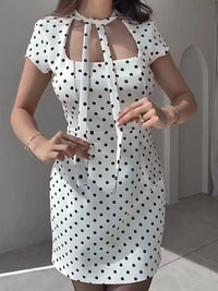 Full Size Polka Dot Tie-Neck Bodycon Mini Dress Plus Size 101001424400564 34 Gifts for Her Jerry's Apparel 