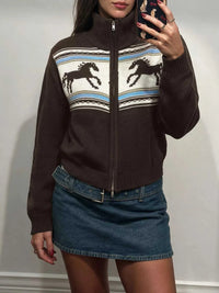 Horse Zip Up Mock Neck Cardigan 101002545431785 56 Affordable Fashion Under $100 Jerry's Apparel 