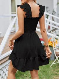 Smocked Square Neck Wide Strap Dress