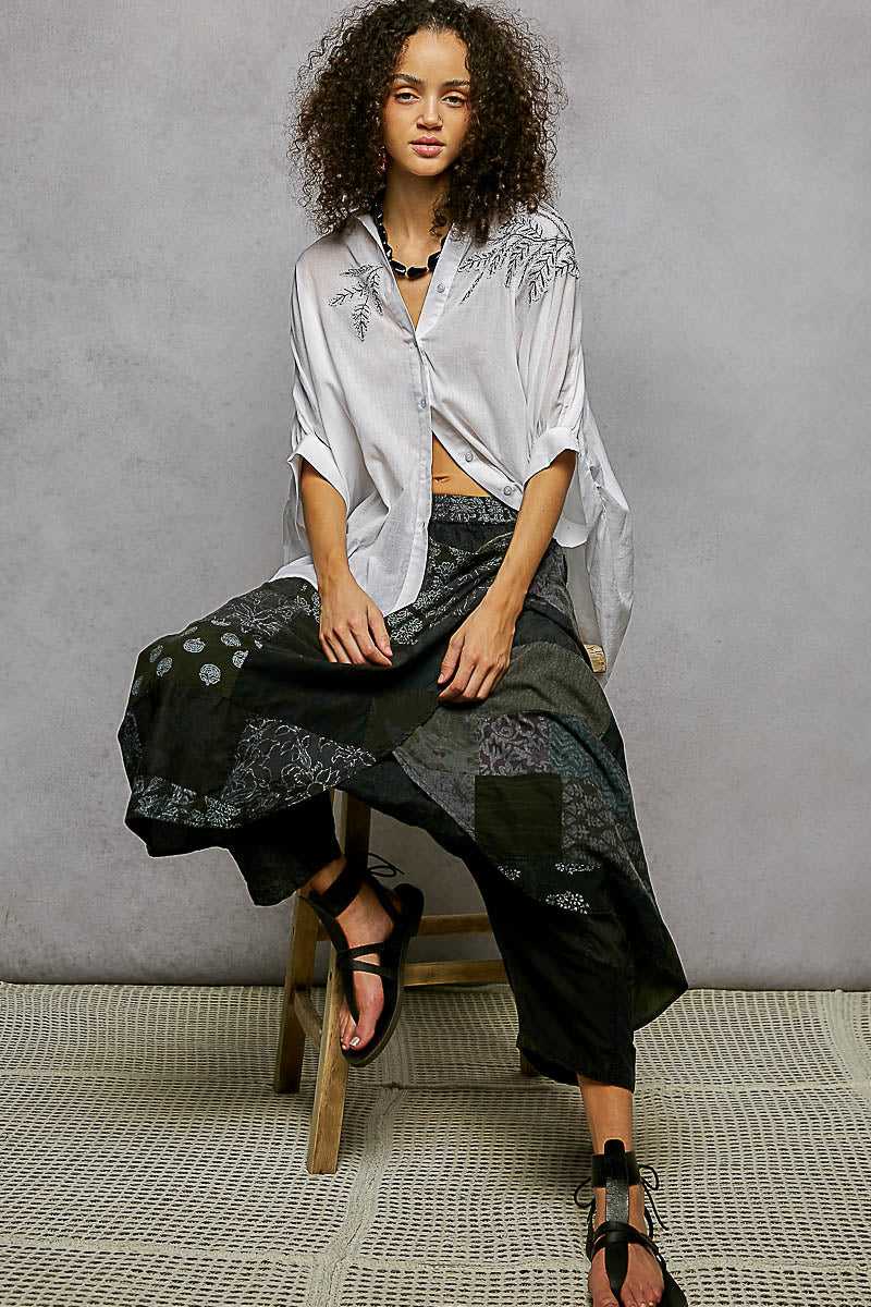 POL Button Down Embroidered Floral High-Low Hem Shirt 100100387921484 45 Affordable Fashion Under $100 Jerry's Apparel 