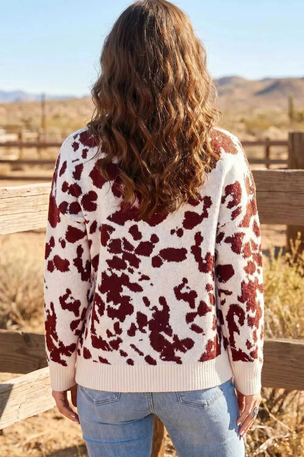Western Print Cow Pattern Long Sleeve Round Neck Pullover Knitwear Sweater 101002873465913 49 Affordable Fashion Under $100 Jerry's Apparel 