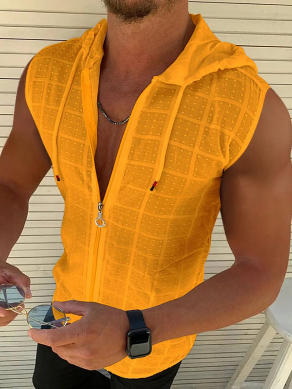Men's Full Size Zip Up Sleeveless Hooded Top Plus Size