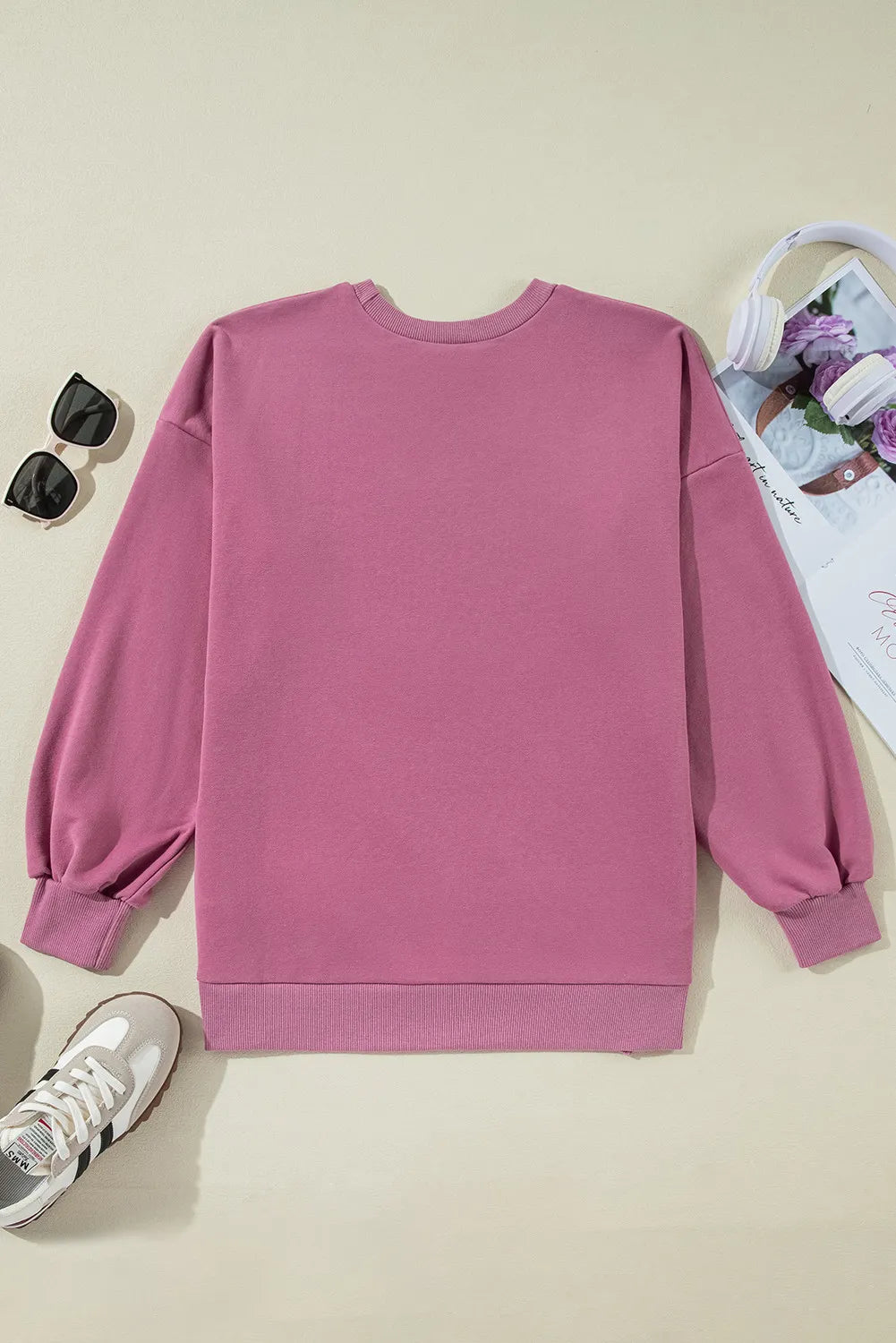 High-Low Round Neck Long Sleeve Sweatshirt