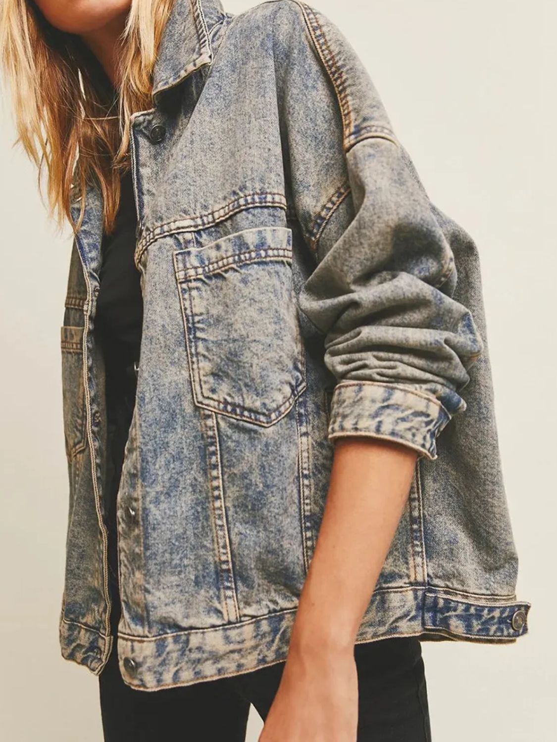 Pocketed Button Up Denim Jacket