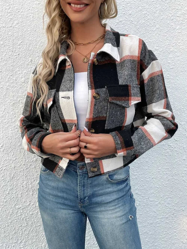 Perfee Plaid Button Up Drop Shoulder Cropped Jacket 100100253651808 53 Affordable Fashion Under $100 Jerry's Apparel 