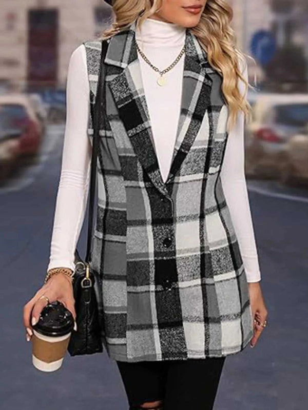 Plaid Button Up Vest Coat