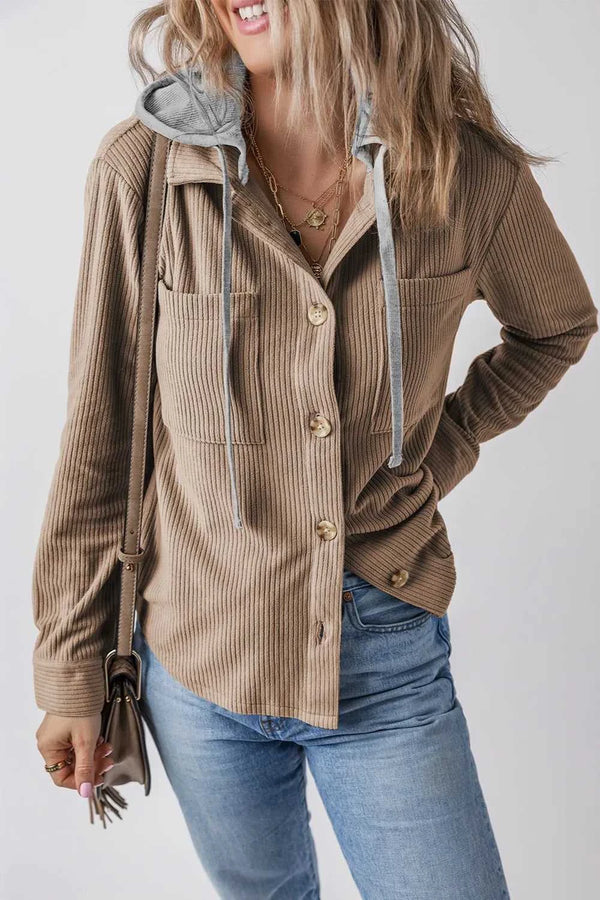 Drawstring Button Up Long Sleeve Hooded Jacket 100100581622606 55 Affordable Fashion Under $100 Jerry's Apparel 