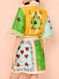 Printed Tie Waist Mini Shirt Dress