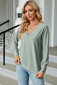 V-Neck Lantern Sleeve T-Shirt