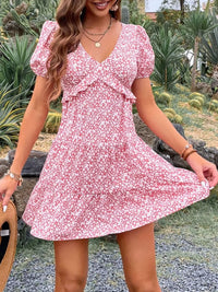 Floral Print Wrap Mini Dress with Puff Sleeves