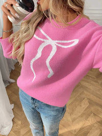 Bow Round Neck Long Sleeve Sweater 100100577001870 48 Seasonal Fashion Collections Jerry's Apparel 