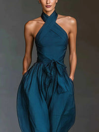 Halter Neck Wide-Leg Jumpsuit with Waist-Tie Detail 101001566820821 48 Affordable Fashion Under $100 Jerry's Apparel 