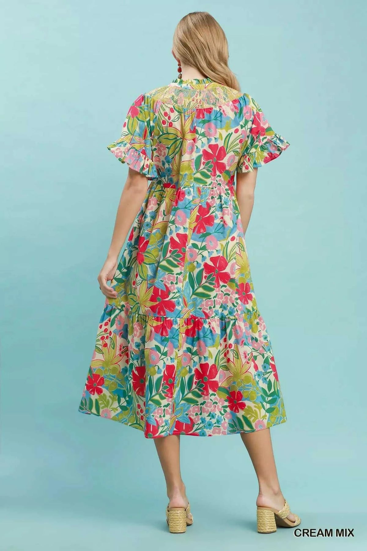Umgee Tropical Floral Ruffle Sleeve Tiered Midi Dress 100100608541744 64 Affordable Fashion Under $100 Jerry's Apparel 