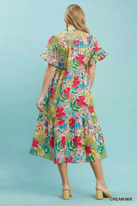 Umgee Tropical Floral Ruffle Sleeve Tiered Midi Dress 100100608541744 64 Affordable Fashion Under $100 Jerry's Apparel 
