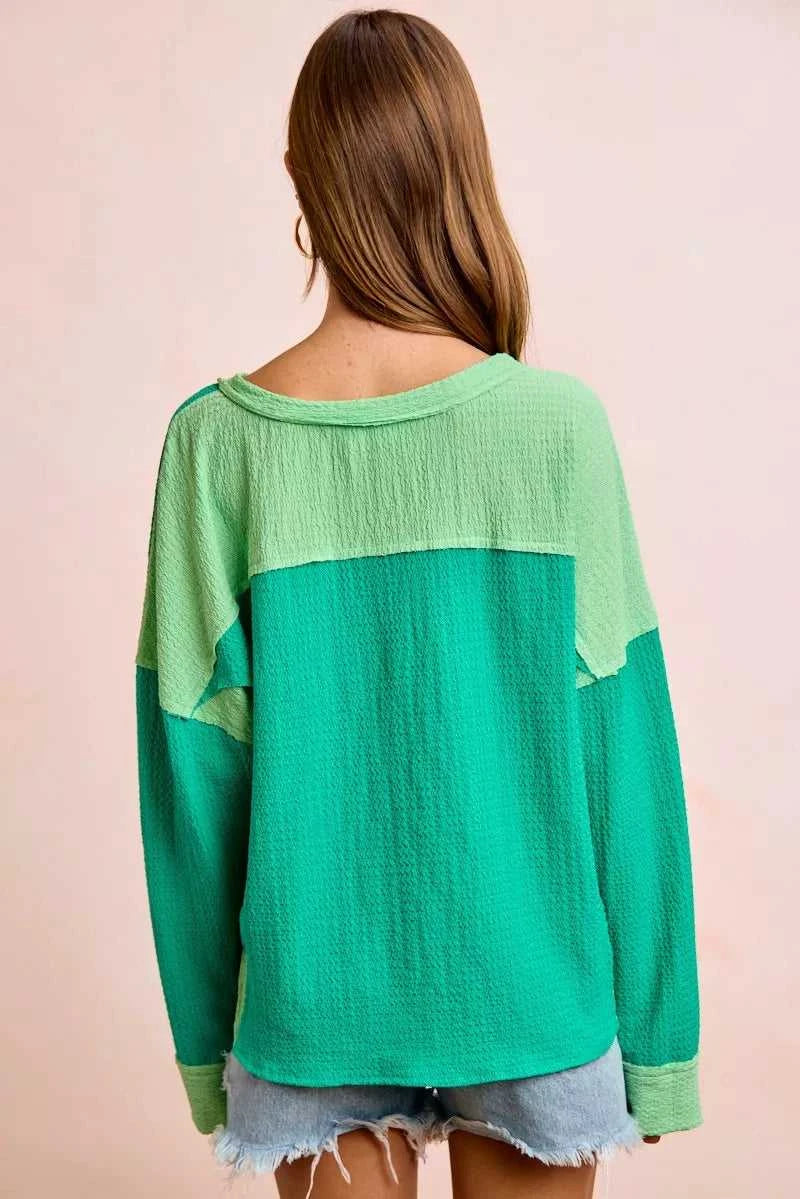 BiBi Textured Jersey Color Block Top With Cut Edge 100100024741269 41 Affordable Fashion Under $100 Jerry's Apparel 