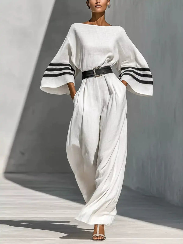 Wide Sleeve and Contrast Striped Jumpsuit 101001768471795 49 Affordable Fashion Under $100 Jerry's Apparel 