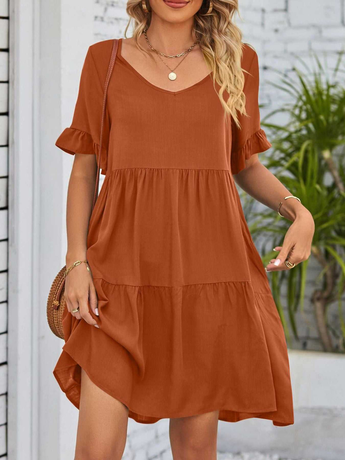 Ruffled Sleeve Tiered Mini Dress 100100840870791 28 Affordable Fashion Under $100 Jerry's Apparel 