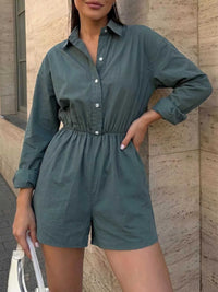 Button Front Long Sleeve Romper 100100360488893 49 Women's Romper Affordable Fashion Under $100 Jerry's Apparel 