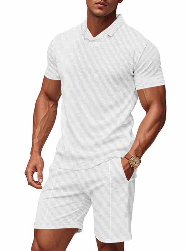 Men's Full Size Casual Short Sleeve Polo and Shorts Set Plus Size