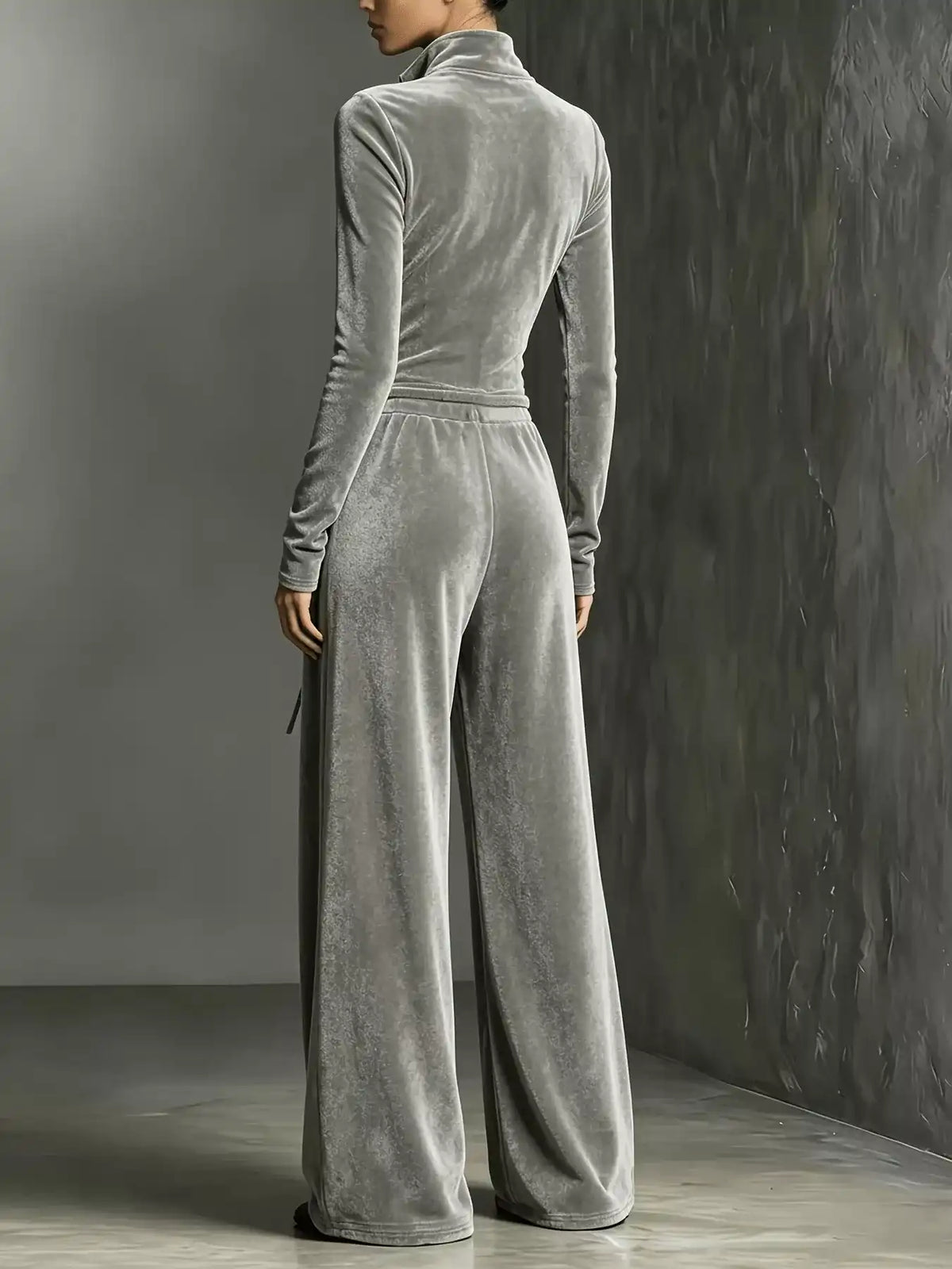 Velour Zip-Front Long Sleeve Wide-Leg Jumpsuit 101001930946562 65 Affordable Fashion Under $100 Jerry's Apparel 
