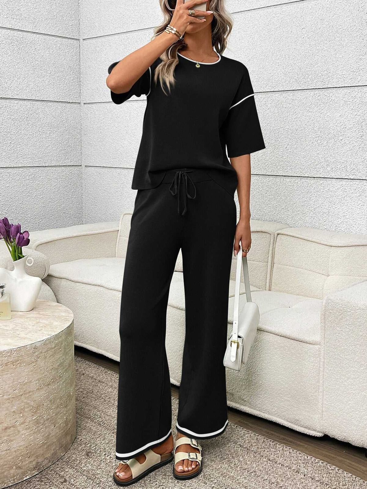 Round Neck Half Sleeve Top and Pants Set 100100458964546 67 Affordable Fashion Under $100 Jerry's Apparel 