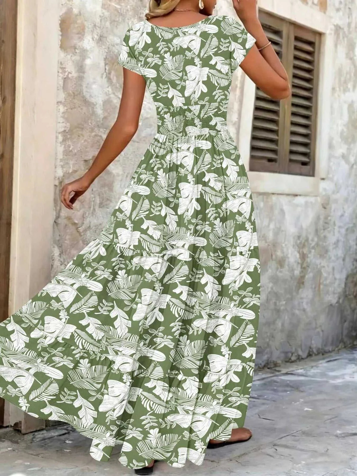 Full Size Printed V-Neck Tiered Maxi Dress Plus Size 100100096069770 30 Affordable Fashion Under $100 Jerry's Apparel 