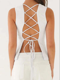 Back Lace Up Sleeveless Top with Cinched Waist Design 100100957854098 34 Affordable Fashion Under $100 Jerry's Apparel 