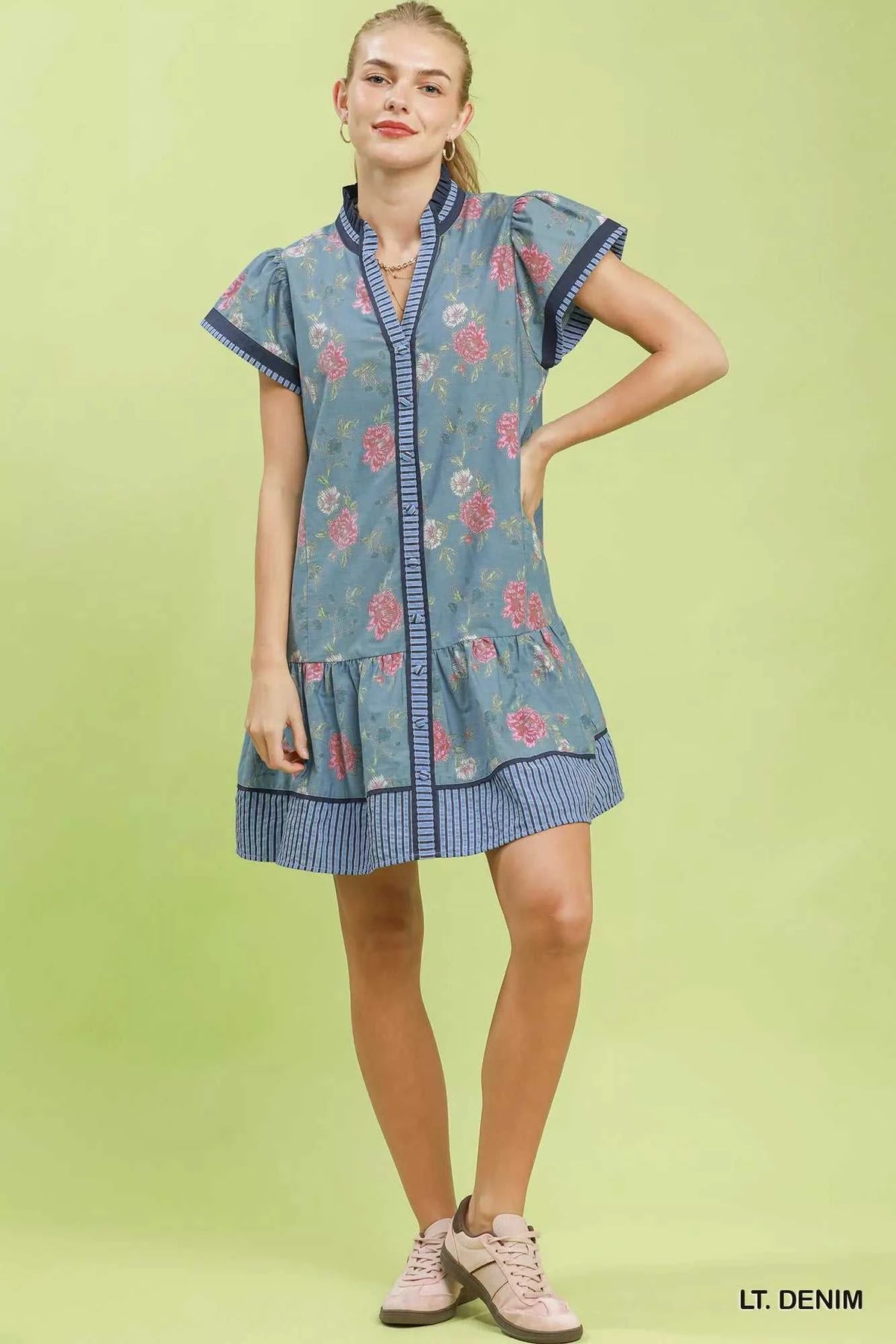 Umgee Floral Contrast Trim Ruffle Hem Mini Dress 100100100671981 66 Affordable Fashion Under $100 Jerry's Apparel 