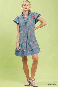 Umgee Floral Contrast Trim Ruffle Hem Mini Dress 100100100671981 66 Affordable Fashion Under $100 Jerry's Apparel 