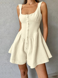 Button-Front Wide Strap Romper