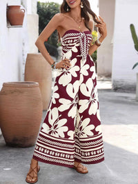 Floral Print Tie Front Strapless Wide Leg Jumpsuit 100100591561067 42 Affordable Fashion Under $100 Jerry's Apparel 