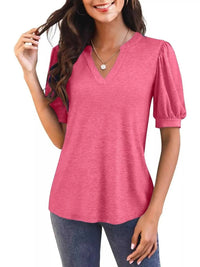 Puff Sleeve Notched Casual T-Shirt 100100978352776 23 Affordable Fashion Under $100 Jerry's Apparel 