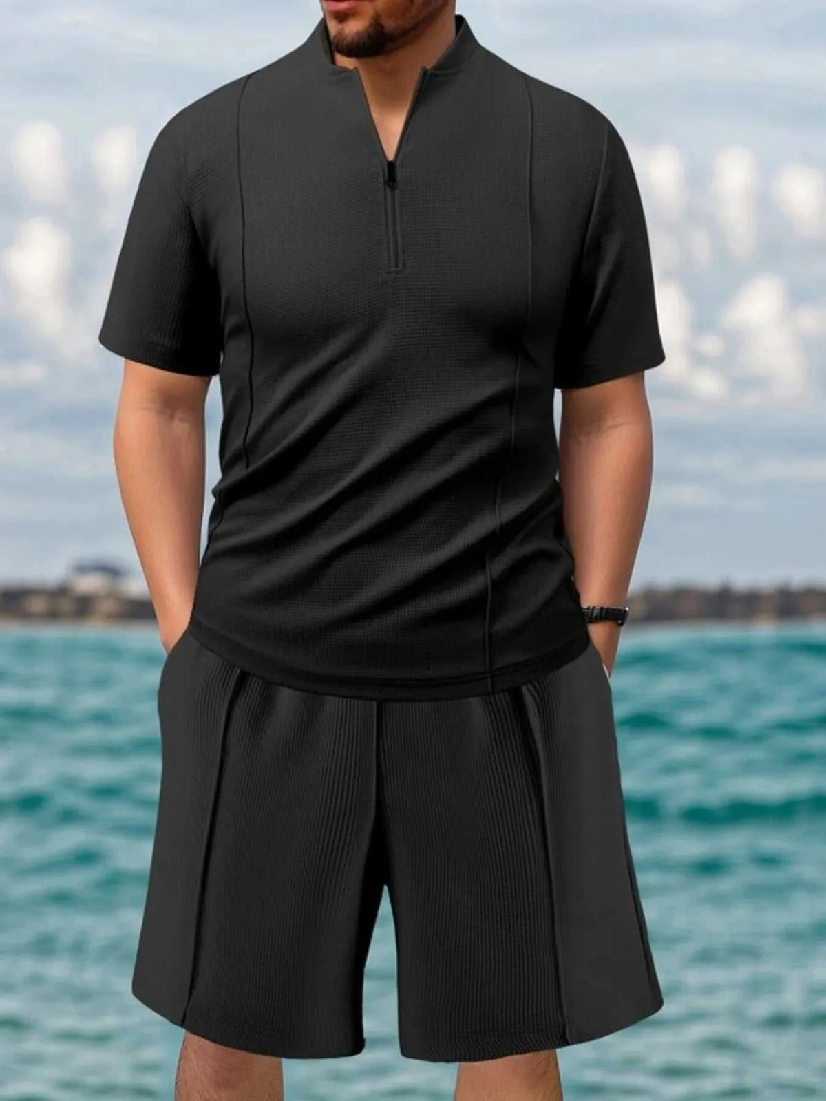 Men's Full Size Zip Front Short Sleeve Top and Shorts Set Plus Size 100400616165577 47 Affordable Fashion Under $100 Jerry's Apparel 