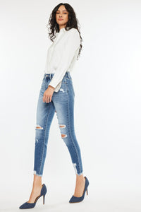 High Rise Frayed Ankle Skinny Jeans