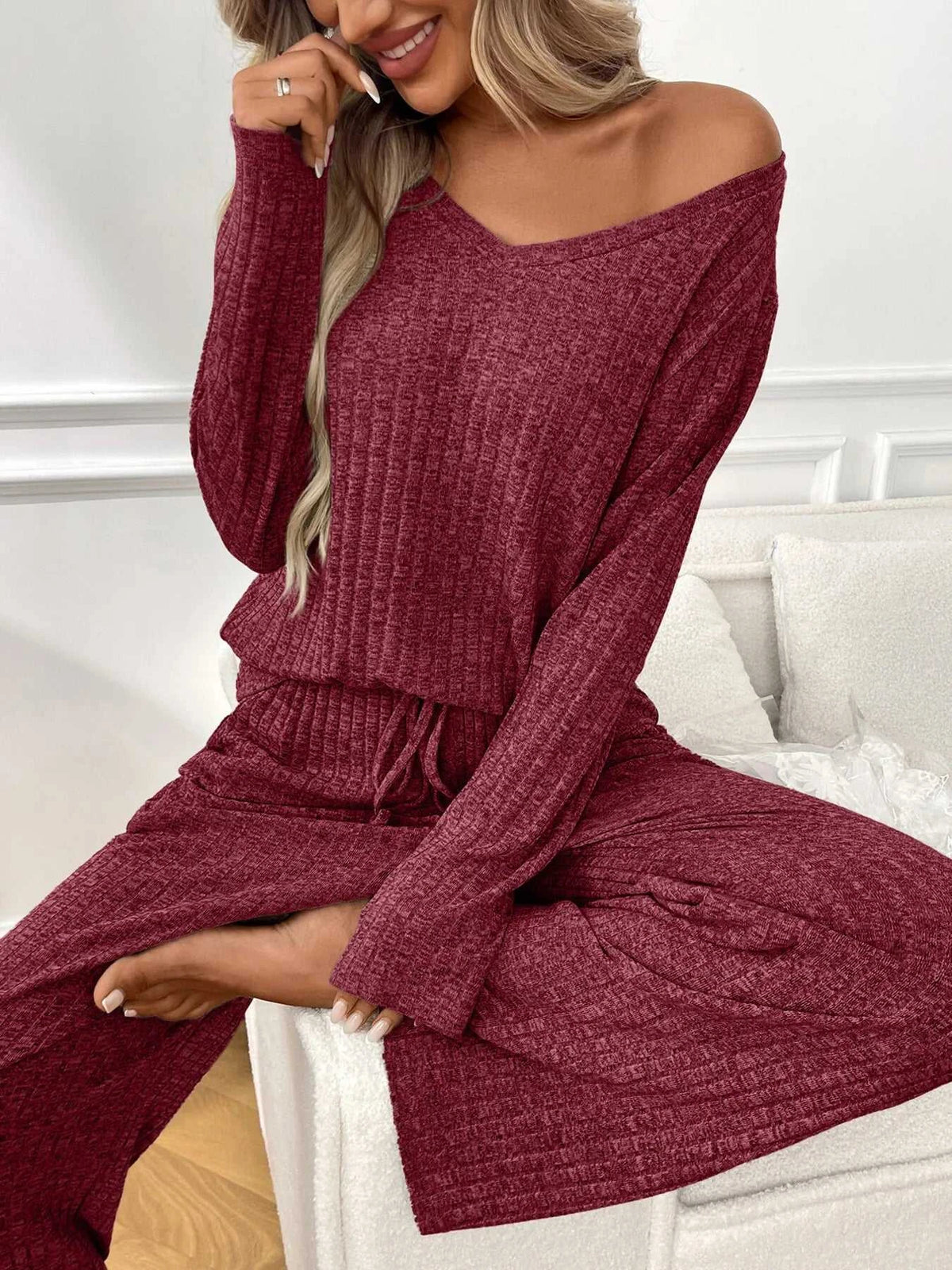 Ribbed Long Sleeve Top and Pants Lounge Set 100100460626810 43 Affordable Fashion Under $100 Jerry's Apparel 
