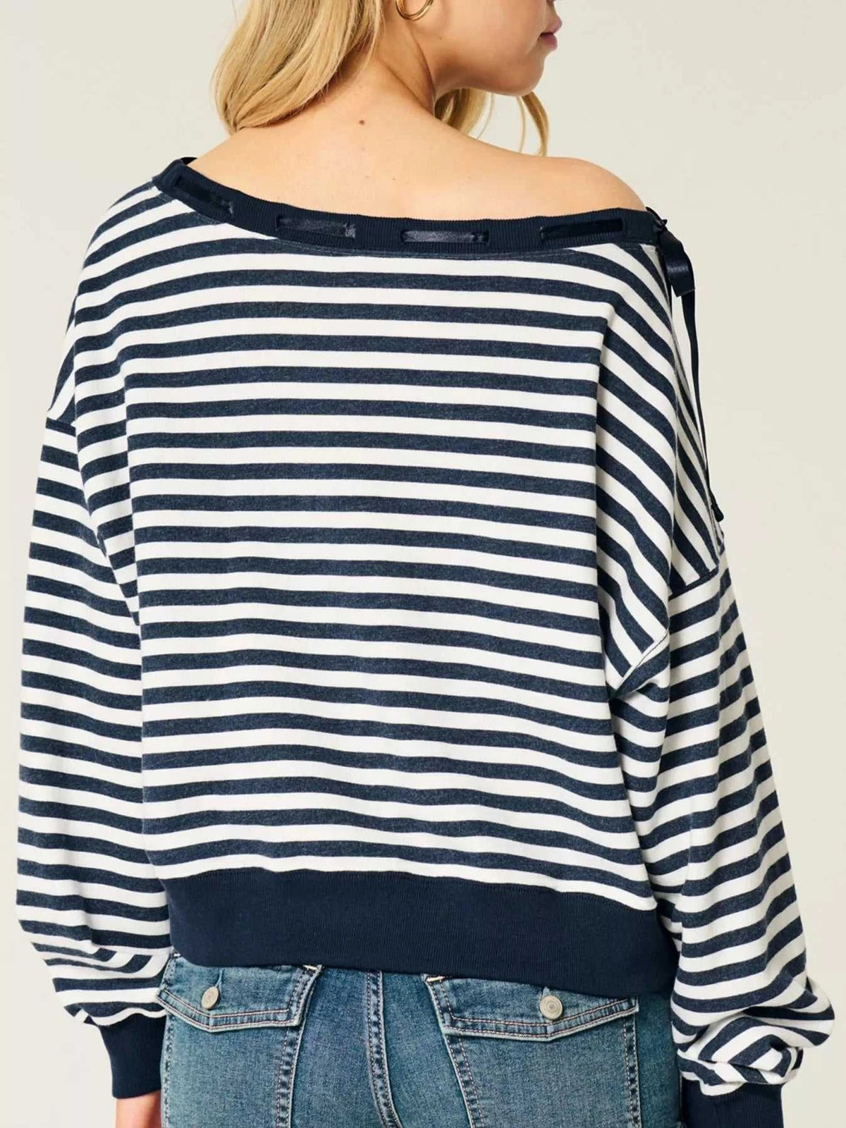 Striped Off-Shoulder Ribbon Accent Sweatshirt 100100561585200 31 Affordable Fashion Under $100 Jerry's Apparel 