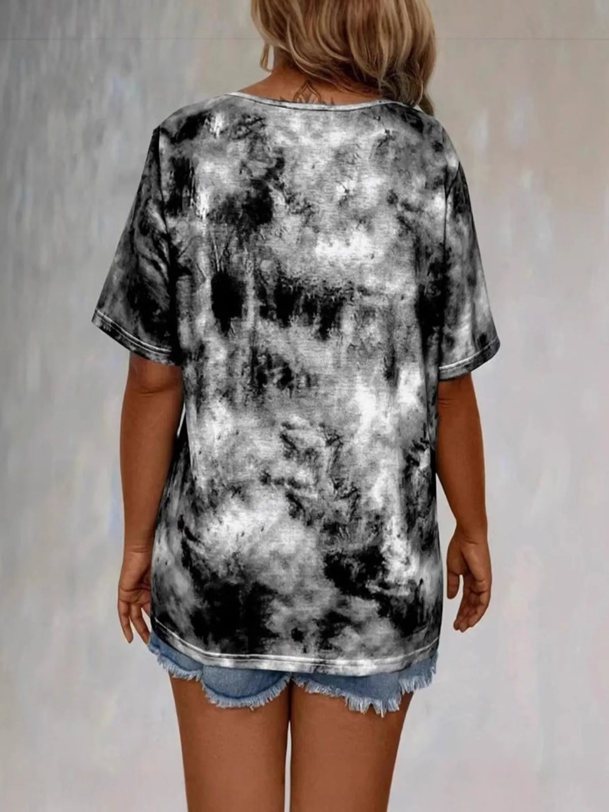 Tie Dye Lace-Up V-Neck Casual T-Shirt