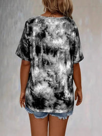 Tie Dye Lace-Up V-Neck Casual T-Shirt