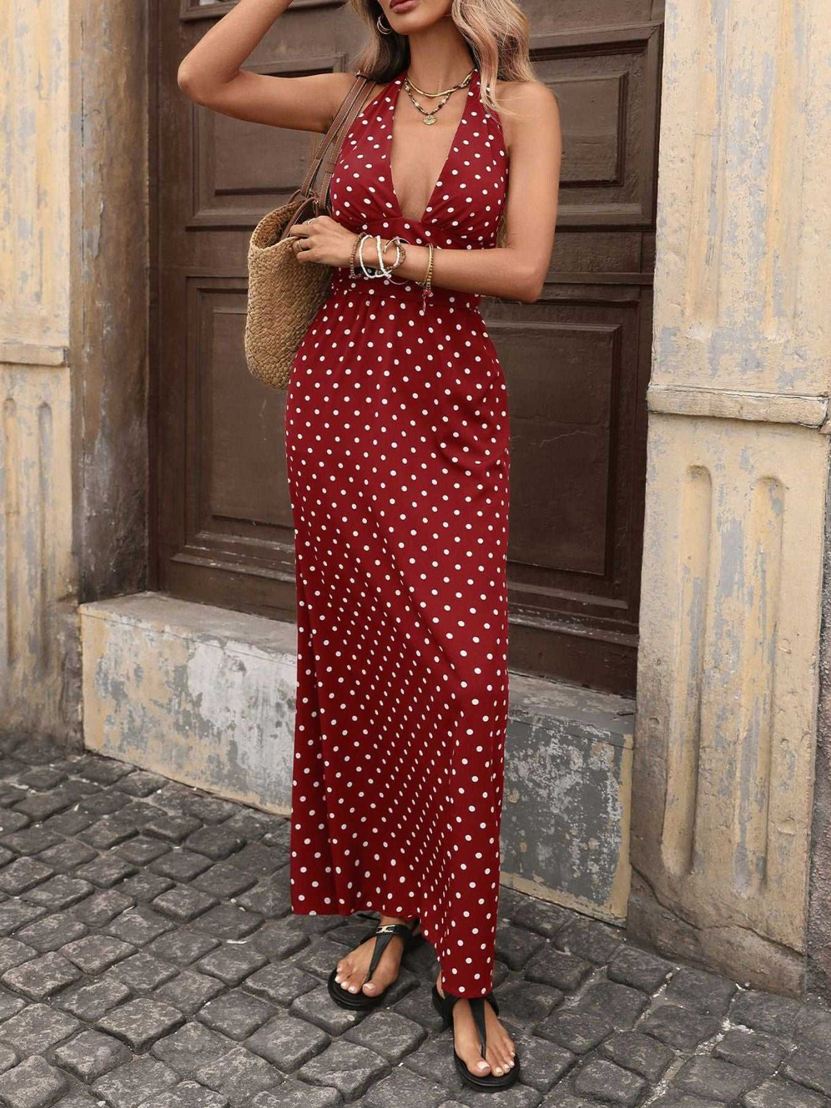 Polka Dot Halter Neck Maxi Dress 100100087481307 36 Affordable Fashion Under $100 Jerry's Apparel 
